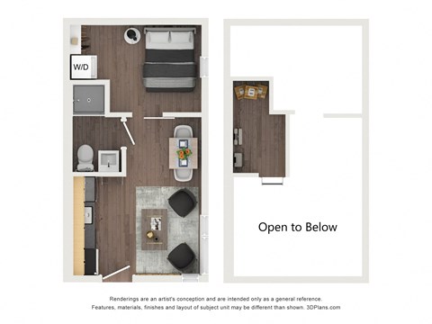 Floor plan for 1 bed, 1 bath, 343 sqft